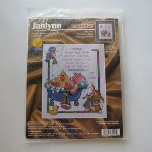 Bathtime Rules Janlynn Vintage Counted Cross Stitch Kit #80-441 1999
